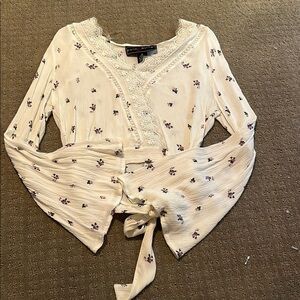 White Floral Lace Trim Top